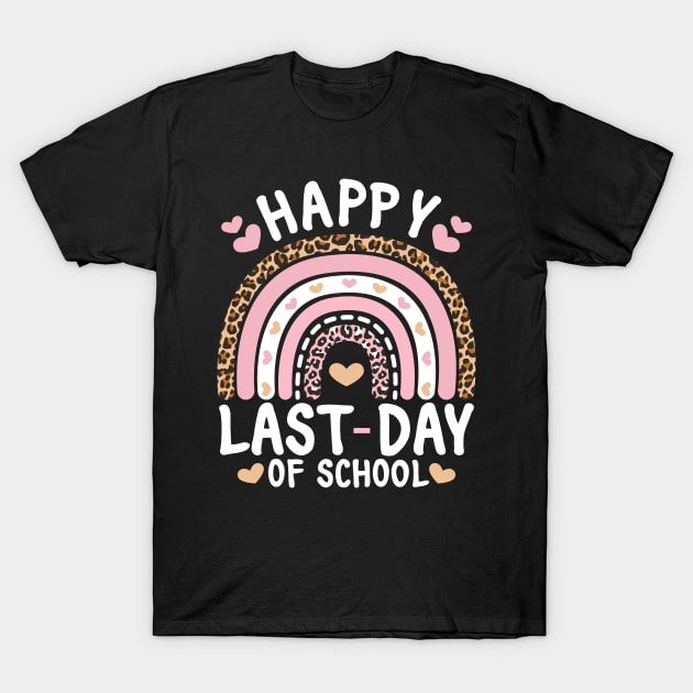 Happy Last Day of School Teacher Student Leopard Rainbow T-Shirt by BramCrye